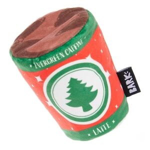 Bark Holiday Santa's Workchomp Evergreen Caffeine Latte Dog Toy